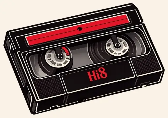 Une cassette vidéo Hi8 vintage.